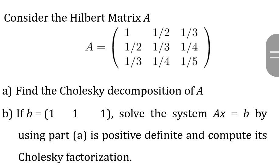 Solved Consider The Hilbert Matrix A | Chegg.com