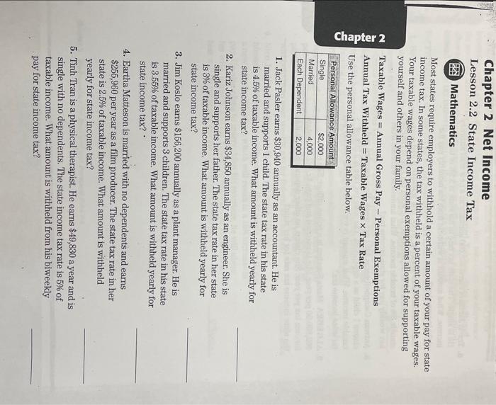 Solved Chapter 2 Chapter 2 Net Income Lesson 2.2 State | Chegg.com