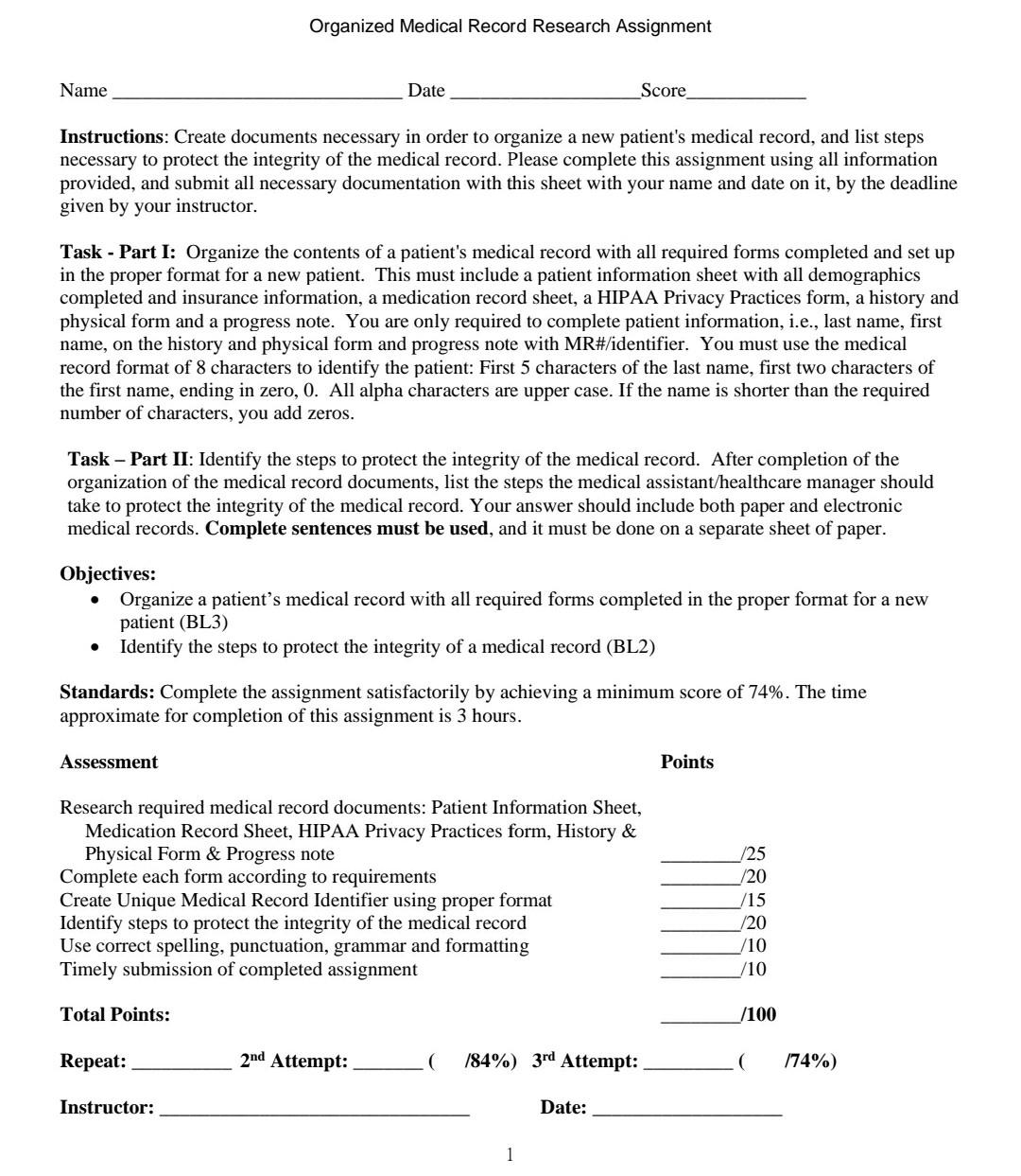 Solved Organized Medical Record Research Assignment Name | Chegg.com