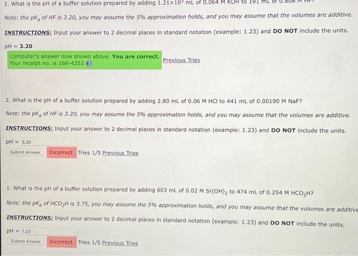 Solved 1. What is the pH of a buffer solution prepared by | Chegg.com