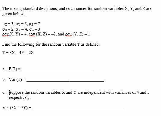 Solved The means, standard deviations, and covariances for | Chegg.com