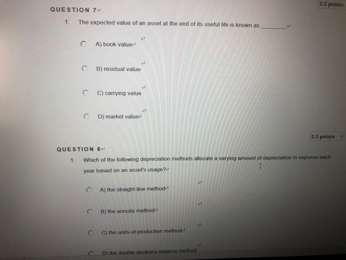 Solved 2.5 points QUESTION 7 1 The expected value of an | Chegg.com