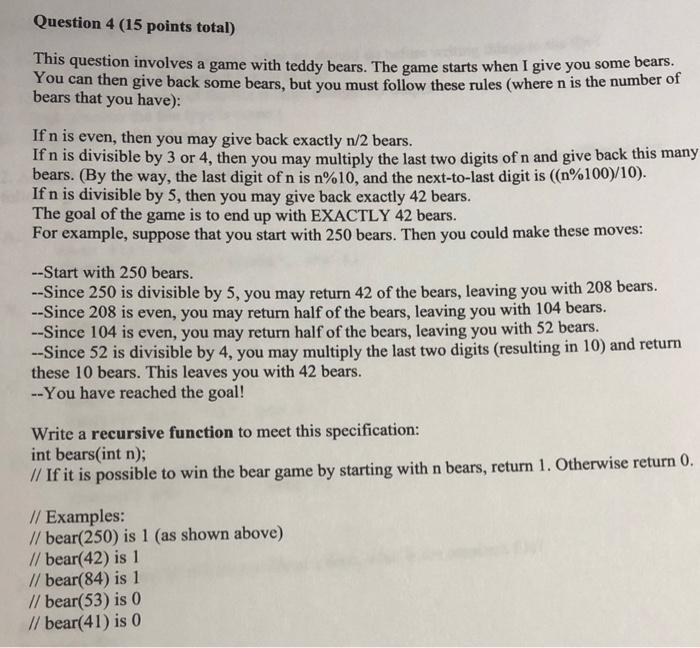 Solved Question 3 (10 points total) Write a recursive | Chegg.com