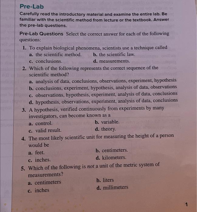 Solved Pre-Lab Carefully read the introductory material and | Chegg.com