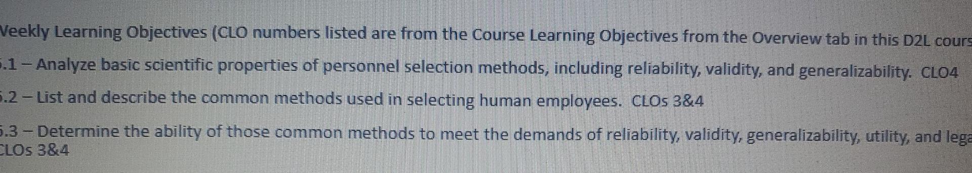Solved Veekly Learning Objectives (CLO numbers listed are | Chegg.com