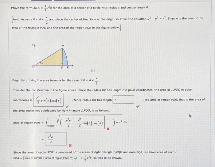 Solved Prove The Formula A Pe For The Area Of A Sector Of A Chegg Com