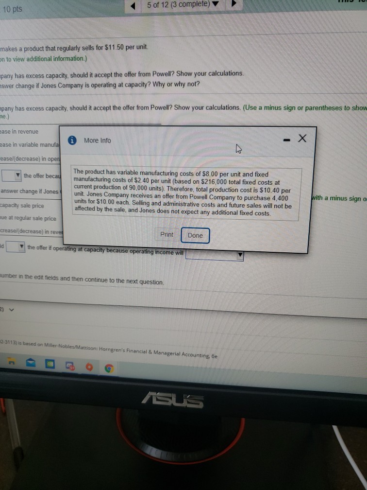 Solved 10 pts 5 of 12 (3 complete) makes a product that | Chegg.com