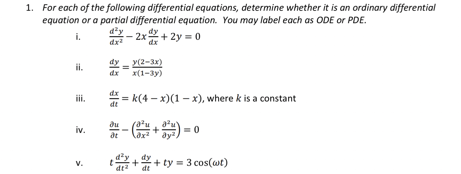 Solved For each of the following differential equations, | Chegg.com