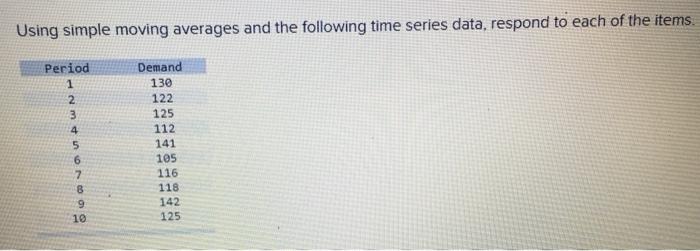 Solved Using Simple Moving Averages And The Following Time | Chegg.com