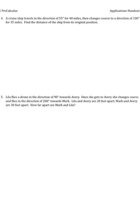 Solved PreCalculus Applications Handout ne d each problem | Chegg.com