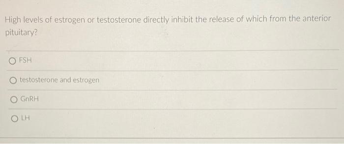 Solved High levels of estrogen or testosterone directly | Chegg.com