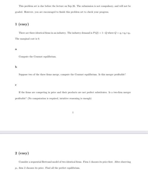 Solved This problem set is due before the lecture on Sep 26. | Chegg.com
