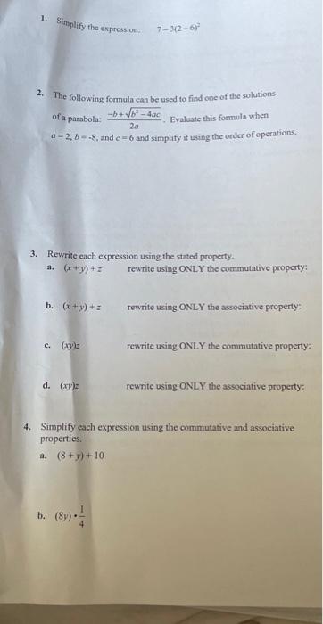 Solved 1. Simplify the expression: 2. The following formula | Chegg.com