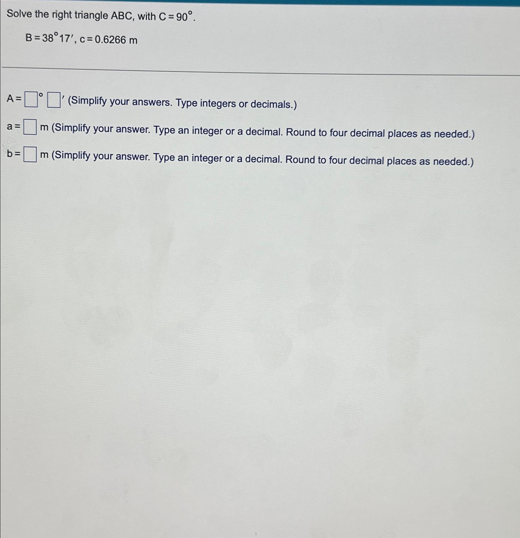 Solved Solve The Right Triangle ABC, With | Chegg.com