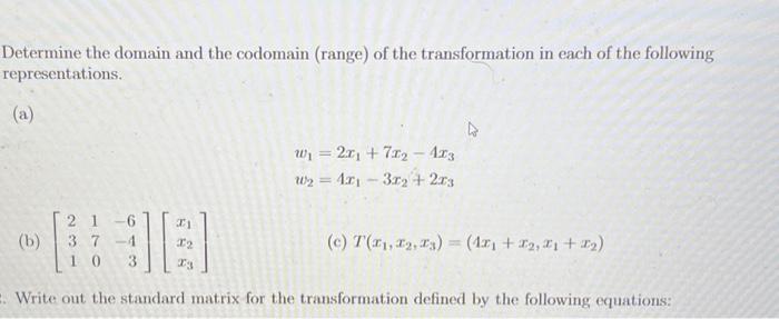 Solved Determine the domain and the codomain (range) of the | Chegg.com