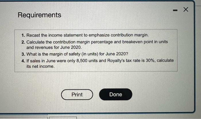 Solved Data tableRequirements 1. Recast the income statement | Chegg.com