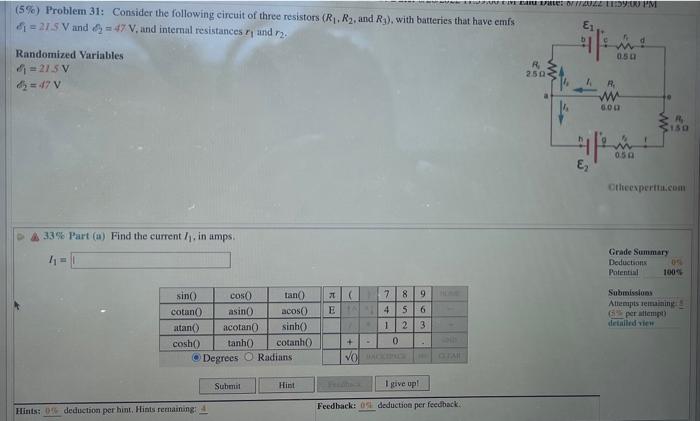 Solved (5%) Problem 31: Consider the following circuit of | Chegg.com
