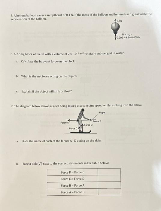 Solved 5. A helium balloon causes an upthrust of 0.1 N. If | Chegg.com