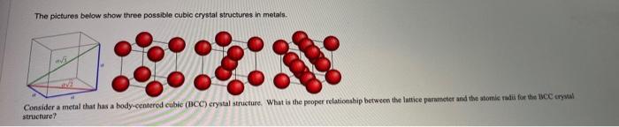 Solved The Pictures Below Show Three Possible Cubic Crystal | Chegg.com