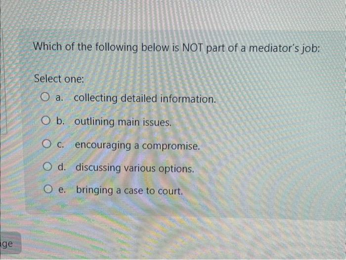 Solved Which of the following below is NOT part of a | Chegg.com