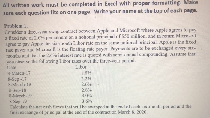 Solved All written work must be completed in Excel with | Chegg.com
