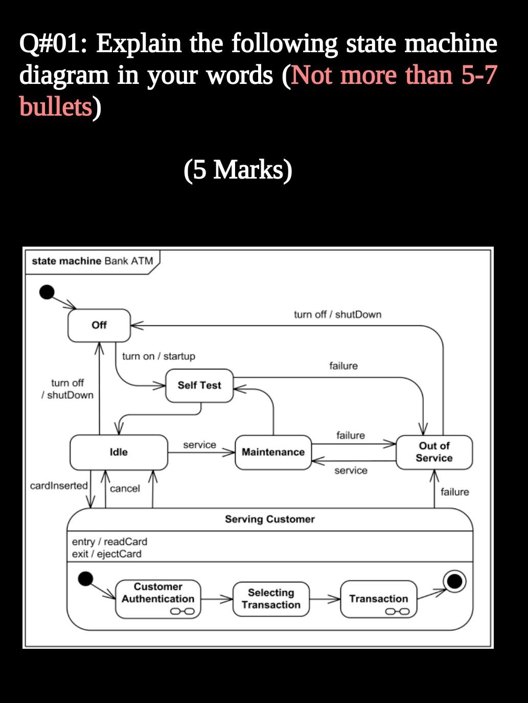 Solved Q#01: Explain the following state machine diagram in | Chegg.com