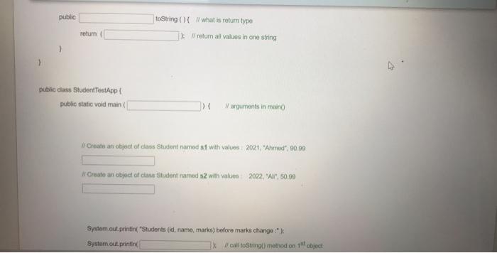 Solved Complete the following Java program that defines a | Chegg.com
