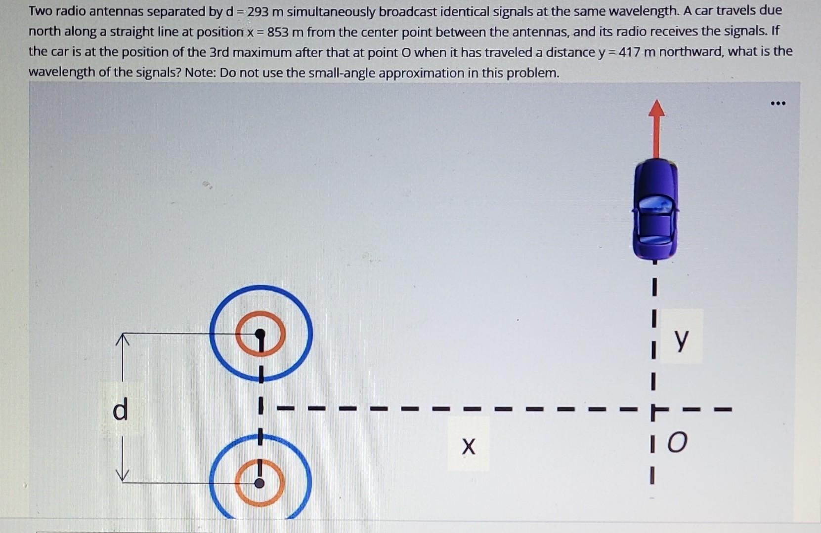 Solved Two radio antennas separated by d=293 m