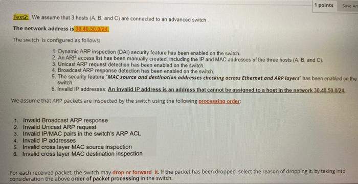 Solved 1 points Text2: We assume that 3 hosts (A, B, and C) | Chegg.com