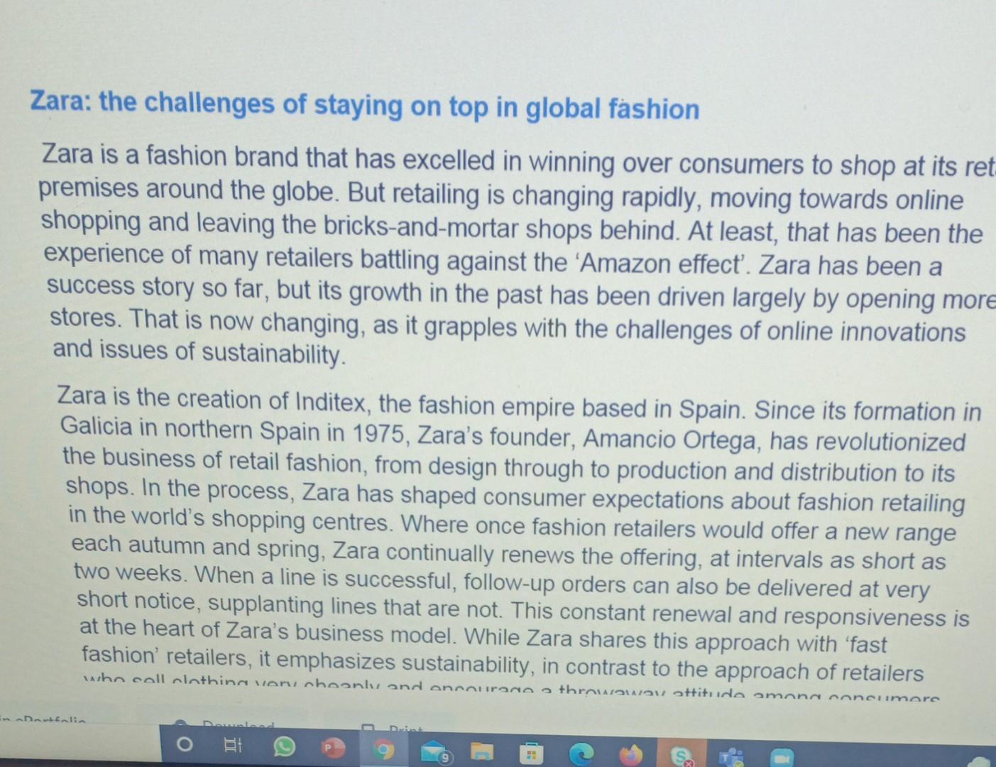 Solved Zara: the challenges of staying on top in global | Chegg.com