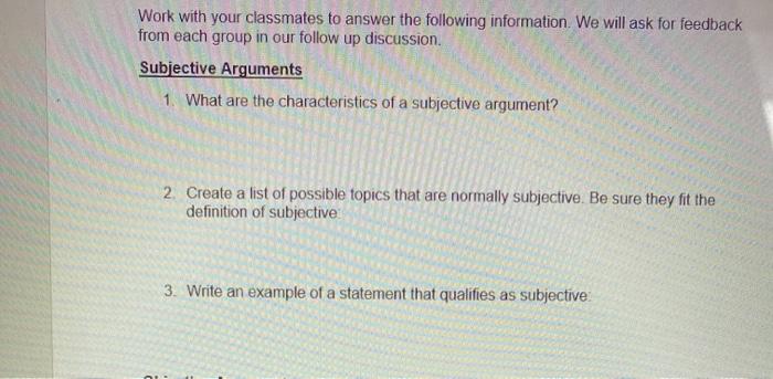 Solved Work with your classmates to answer the following | Chegg.com