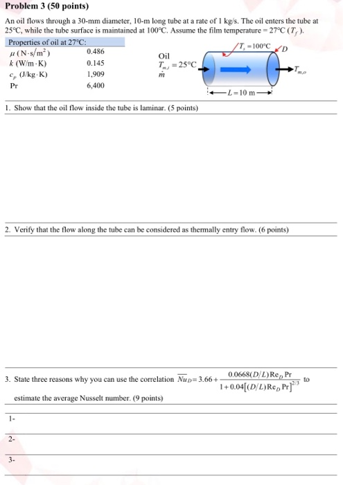 Solved Problem 3 (50 points) An oil flows through a 30-mm | Chegg.com