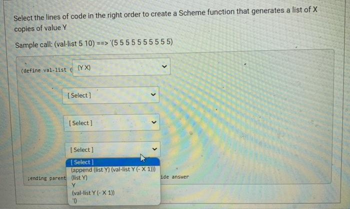 Solved Select the lines of code in the right order to create | Chegg.com