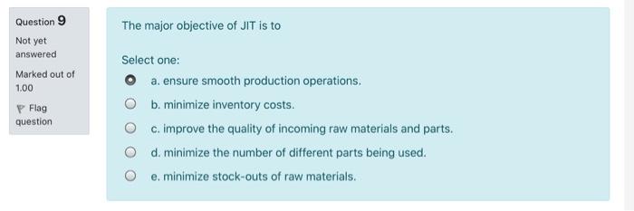 Solved The Major Objective Of Jit Is To Question 9 Not Yet Chegg Com