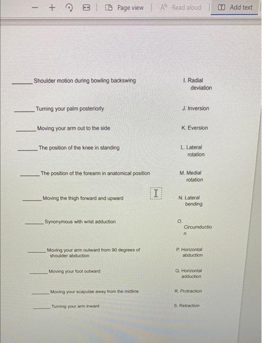 Solved 1. Match the joint motions that follow with the | Chegg.com