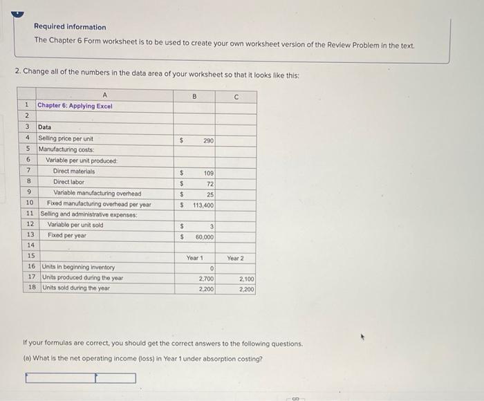 Solved Required Information The Chapter 6 Form Worksheet Is | Chegg.com