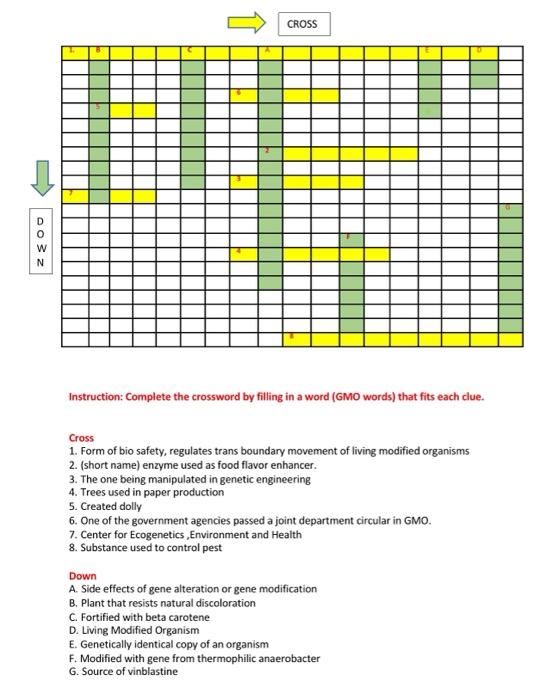 ↓ DOWN B C A D Instruction: Complete the crossword by Chegg com