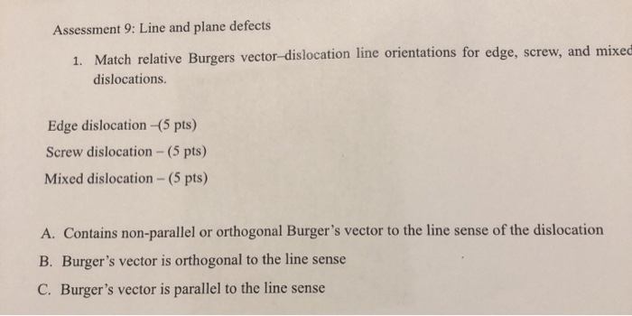 Solved Assessment 9 Line And Plane Defects 1 Match Chegg