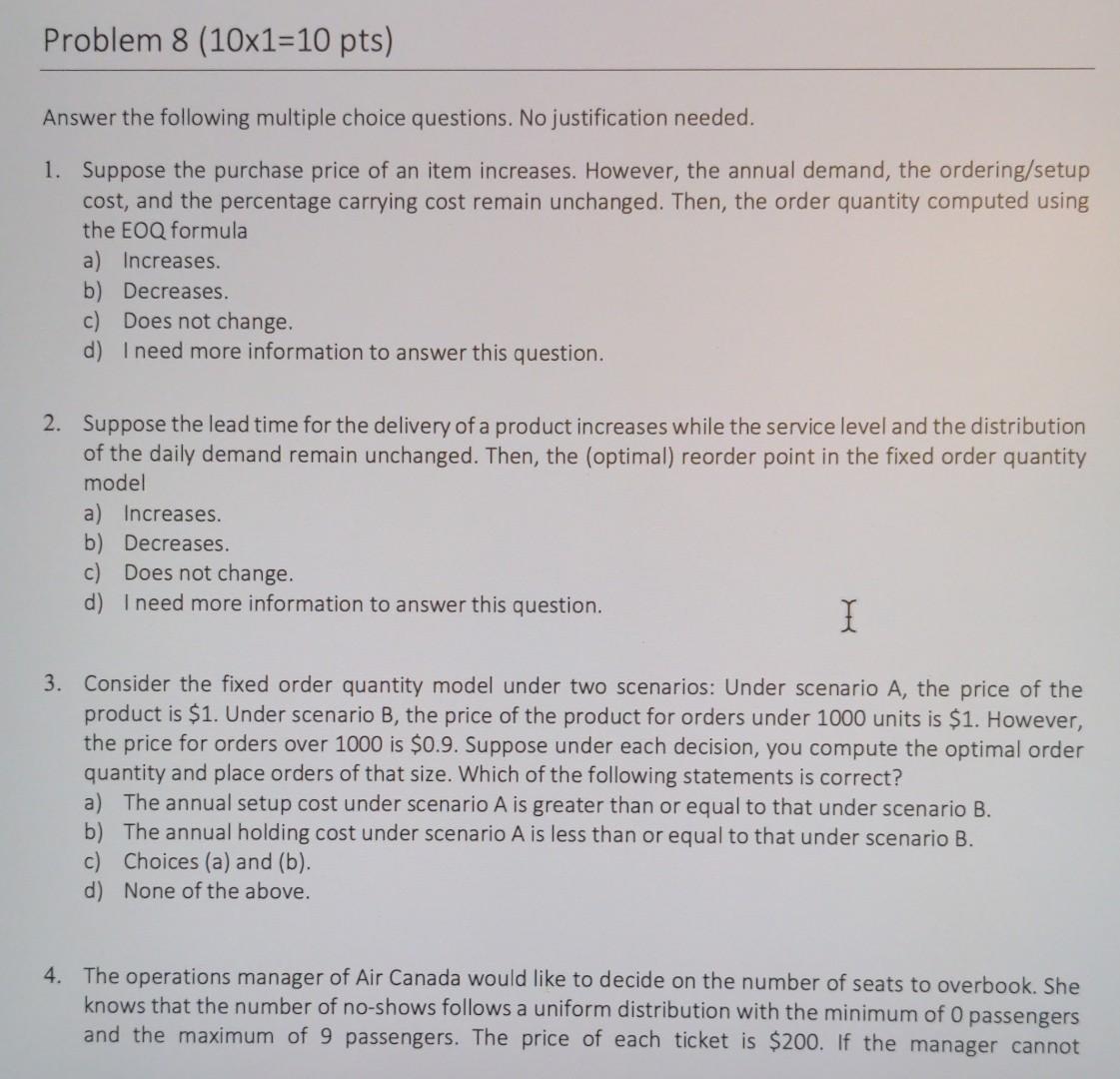 Solved Answer the following multiple choice questions. No | Chegg.com