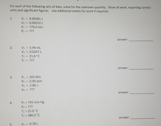 Solved For each of the following sets of data, solve for the | Chegg.com