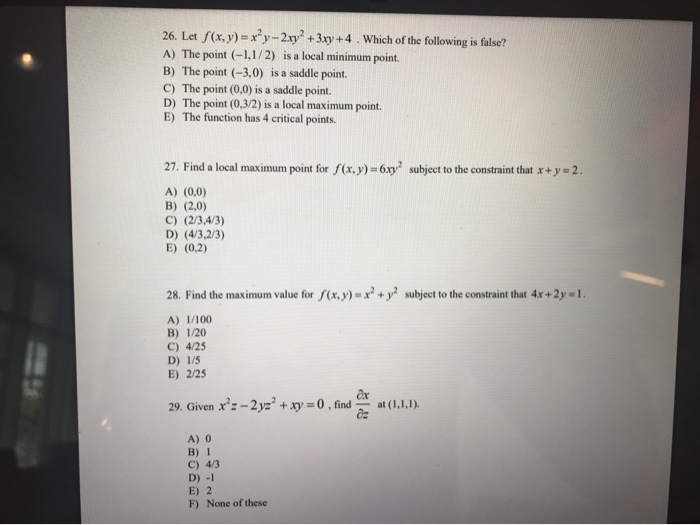 Solved 26 Let F X Y Xºy 2xy 3xy 4 Which Of The Chegg Com