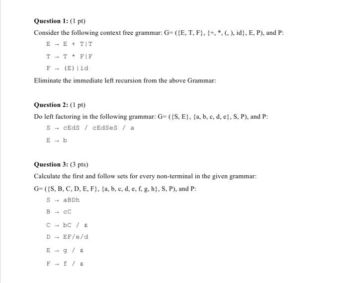 Solved Consider The Following Context Free Grammar: | Chegg.com