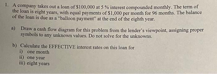 Solved 1. A company takes out a loan of $100,000 at 5% | Chegg.com