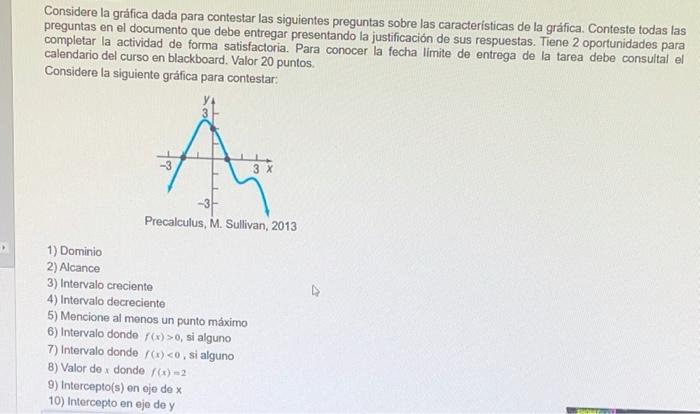 Considere la gráfica dada para contestar las siguientes preguntas sobre las caracteristicas de la gráfica. Conteste todas las