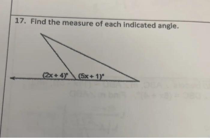 Solved 17. Find The Measure Of Each Indicated Angle. | Chegg.com