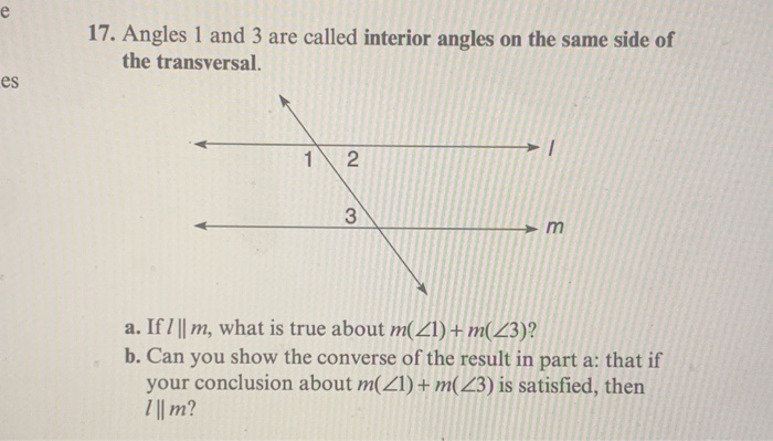 Solved E 17 Angles 1 And 3 Are Called Interior Angles On Chegg Com