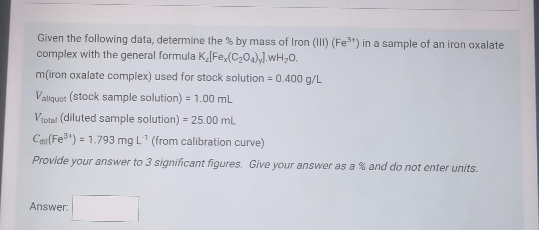 Solved Calculations Given The Following Data, Determine The | Chegg.com