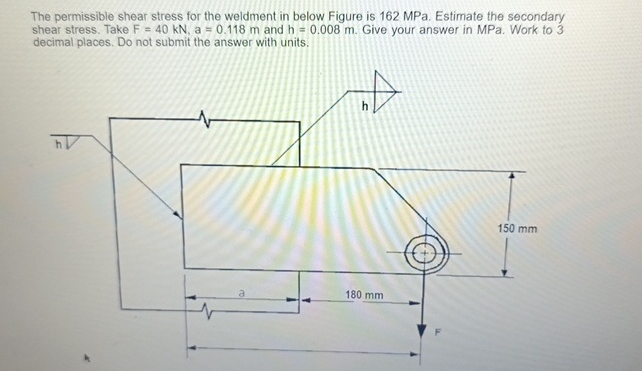 Solved The permissible shear stress for the weldment in | Chegg.com