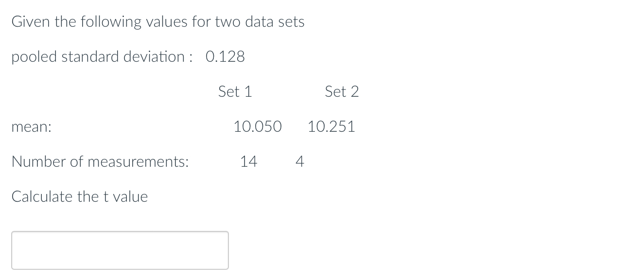 Solved Given the following values for two data setspooled
