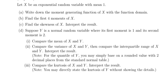 Solved Let X be an exponential random variable with mean 1. | Chegg.com